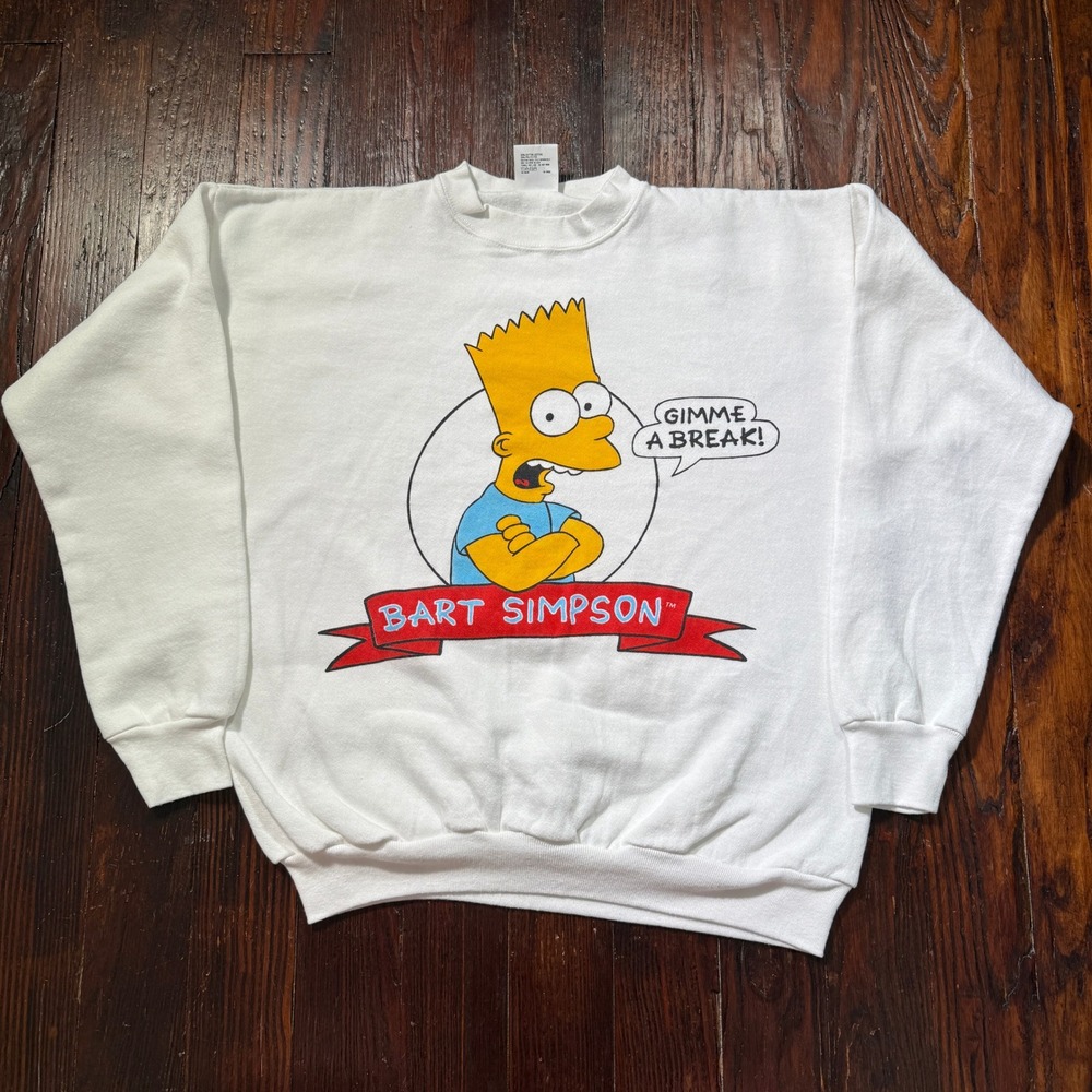 Vintage 90s Bart Simpson Sweatshirt Mens XL White Gimme A Break USA Made